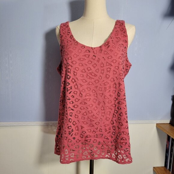 LOFT Tops - Ann Taylor Loft Medium Light Coral Lace Overlay Keyhole Scoop Neck Tank Top